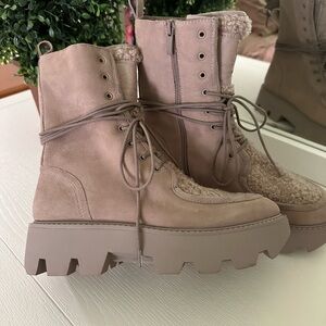 Women's Taupe Lace-Up Boots